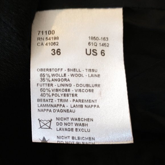 Bogner Black Angora Blend Military Style Blazer with Leather Trim - Size 6 - Picture 5 of 6